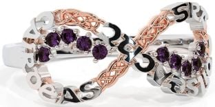 Alexandrite White Rose Gold Celtic Infinity Irish "Love, Loyalty, & Friendship" Ring