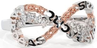 Diamond White Rose Gold Celtic Infinity Irish "Love, Loyalty, & Friendship" Ring