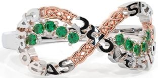 Emerald White Rose Gold Celtic Infinity Irish "Love, Loyalty, & Friendship" Ring