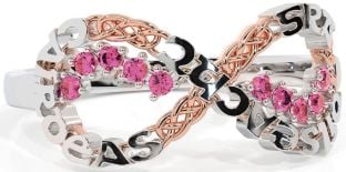Pink Tourmaline White Rose Gold Celtic Infinity Irish "Love, Loyalty, & Friendship" Ring