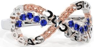 Sapphire White Rose Gold Celtic Infinity Irish "Love, Loyalty, & Friendship" Ring
