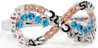 Topaz White Rose Gold Celtic Infinity Irish "Love, Loyalty, & Friendship" Ring