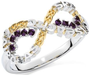 Alexandrite White Yellow Gold Celtic Infinity Irish "Love, Loyalty, & Friendship" Ring