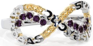 Alexandrite White Yellow Gold Celtic Infinity Irish "Love, Loyalty, & Friendship" Ring