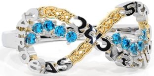 Topaz White Yellow Gold Celtic Infinity Irish "Love, Loyalty, & Friendship" Ring