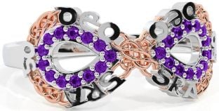 Amethyst Rose Gold Silver Celtic Infinity Irish "Love Forever" Ring