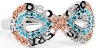 Aquamarine Rose Gold Silver Celtic Infinity Irish "Love Forever" Ring