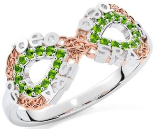 Peridot Rose Gold Silver Celtic Infinity Irish "Love Forever" Ring