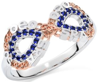 Sapphire Rose Gold Silver Celtic Infinity Irish "Love Forever" Ring