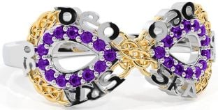 Amethyst Gold Silver Celtic Infinity Irish "Love Forever" Ring