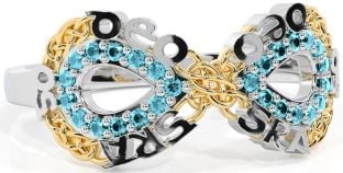 Aquamarine Gold Silver Celtic Infinity Irish "Love Forever" Ring