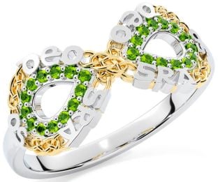 Peridot Gold Silver Celtic Infinity Irish "Love Forever" Ring