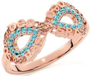 Aquamarine Rose Gold Silver Celtic Infinity Irish "Love Forever" Ring