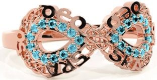 Aquamarine Rose Gold Silver Celtic Infinity Irish "Love Forever" Ring