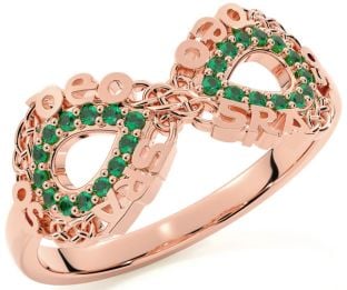 Emerald Rose Gold Silver Celtic Infinity Irish "Love Forever" Ring