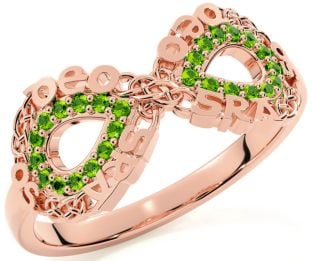 Peridot Rose Gold Silver Celtic Infinity Irish "Love Forever" Ring