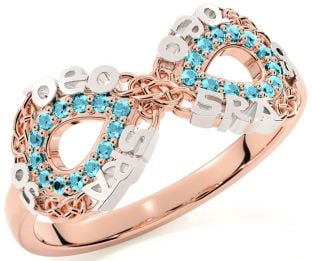 Aquamarine Rose Gold Silver Celtic Infinity Irish "Love Forever" Ring