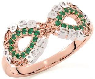 Emerald Rose Gold Silver Celtic Infinity Irish "Love Forever" Ring