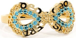 Aquamarine Gold Silver Celtic Infinity Irish "Love Forever" Ring