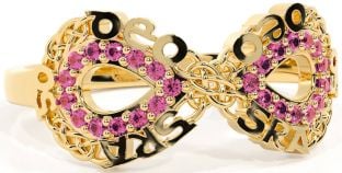 Pink Tourmaline Gold Silver Celtic Infinity Irish "Love Forever" Ring