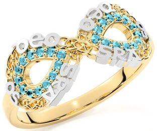 Aquamarine Gold Silver Celtic Infinity Irish "Love Forever" Ring