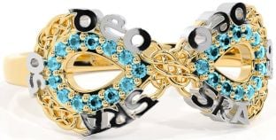 Aquamarine Gold Silver Celtic Infinity Irish "Love Forever" Ring