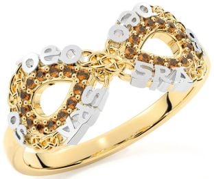 Citrine Gold Silver Celtic Infinity Irish "Love Forever" Ring