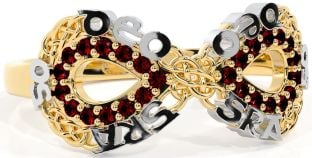 Garnet Gold Silver Celtic Infinity Irish "Love Forever" Ring