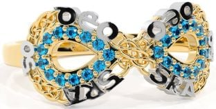 Topaz Gold Silver Celtic Infinity Irish "Love Forever" Ring