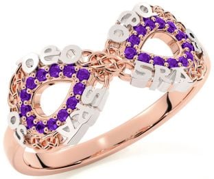 Amethyst White Rose Gold Celtic Infinity Irish "Love Forever" Ring