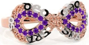 Amethyst White Rose Gold Celtic Infinity Irish "Love Forever" Ring