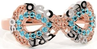 Aquamarine White Rose Gold Celtic Infinity Irish "Love Forever" Ring
