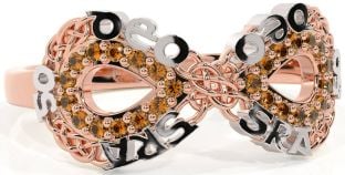 Citrine White Rose Gold Celtic Infinity Irish "Love Forever" Ring