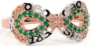 Emerald White Rose Gold Celtic Infinity Irish "Love Forever" Ring