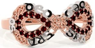 Garnet White Rose Gold Celtic Infinity Irish "Love Forever" Ring