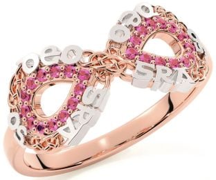 Pink Tourmaline White Rose Gold Celtic Infinity Irish "Love Forever" Ring
