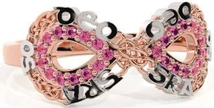 Pink Tourmaline White Rose Gold Celtic Infinity Irish "Love Forever" Ring