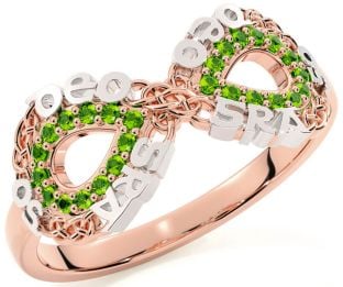 Peridot White Rose Gold Celtic Infinity Irish "Love Forever" Ring