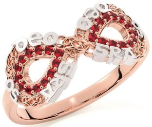 Ruby White Rose Gold Celtic Infinity Irish "Love Forever" Ring
