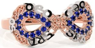 Sapphire White Rose Gold Celtic Infinity Irish "Love Forever" Ring