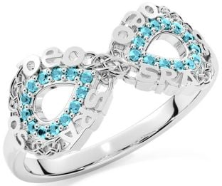 Aquamarine Silver Celtic Infinity Irish "Love Forever" Ring