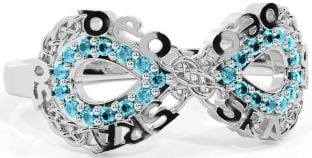 Aquamarine Silver Celtic Infinity Irish "Love Forever" Ring