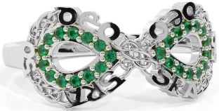 Emerald Silver Celtic Infinity Irish "Love Forever" Ring