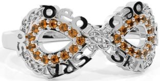 Citrine White Gold Celtic Infinity Irish "Love Forever" Ring