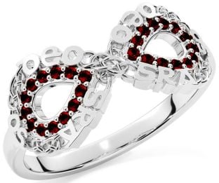 Garnet White Gold Celtic Infinity Irish "Love Forever" Ring