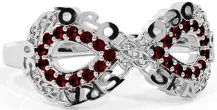 Garnet White Gold Celtic Infinity Irish "Love Forever" Ring