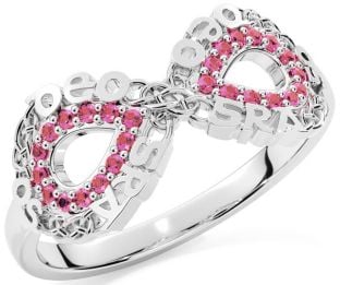 Pink Tourmaline White Gold Celtic Infinity Irish "Love Forever" Ring