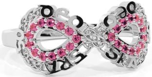 Pink Tourmaline White Gold Celtic Infinity Irish "Love Forever" Ring