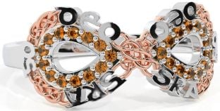 Citrine White Rose Gold Celtic Infinity Irish "Love Forever" Ring