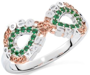 Emerald White Rose Gold Celtic Infinity Irish "Love Forever" Ring